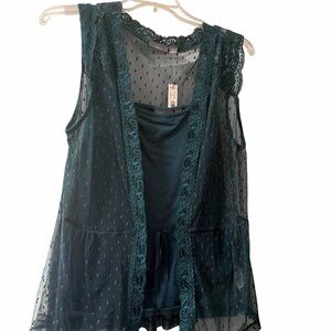 Apt. 9 Dark Teal Lace-Trim Sheer Camisole